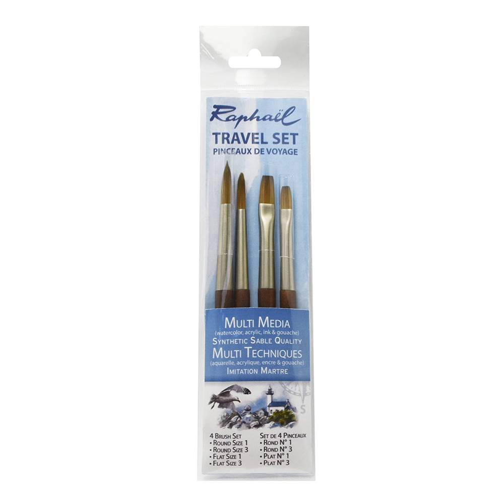 Brushes, Art & School, Raphael, Mini Brush, 4 count, 1/3 Round, 1/3 Flat, 438218